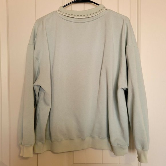 Vintage 90s Floral Bow Crewneck Green Sweatshirt Collared Grandma Women's XL - Picture 7 of 7